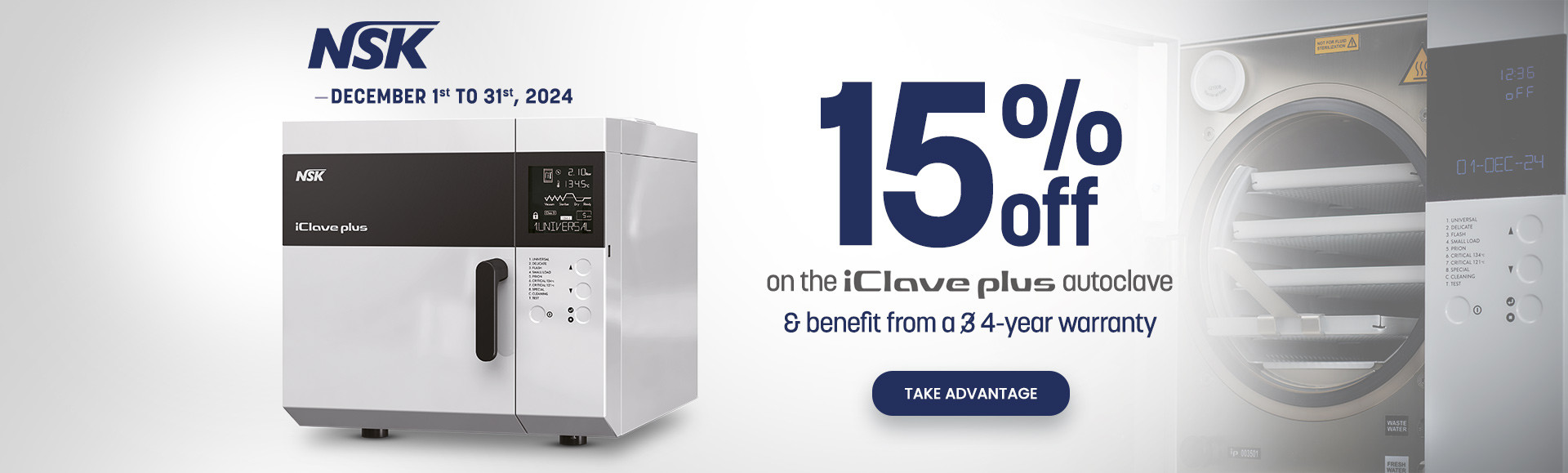 15% off on the autoclave iclave plus until 31/01/2025